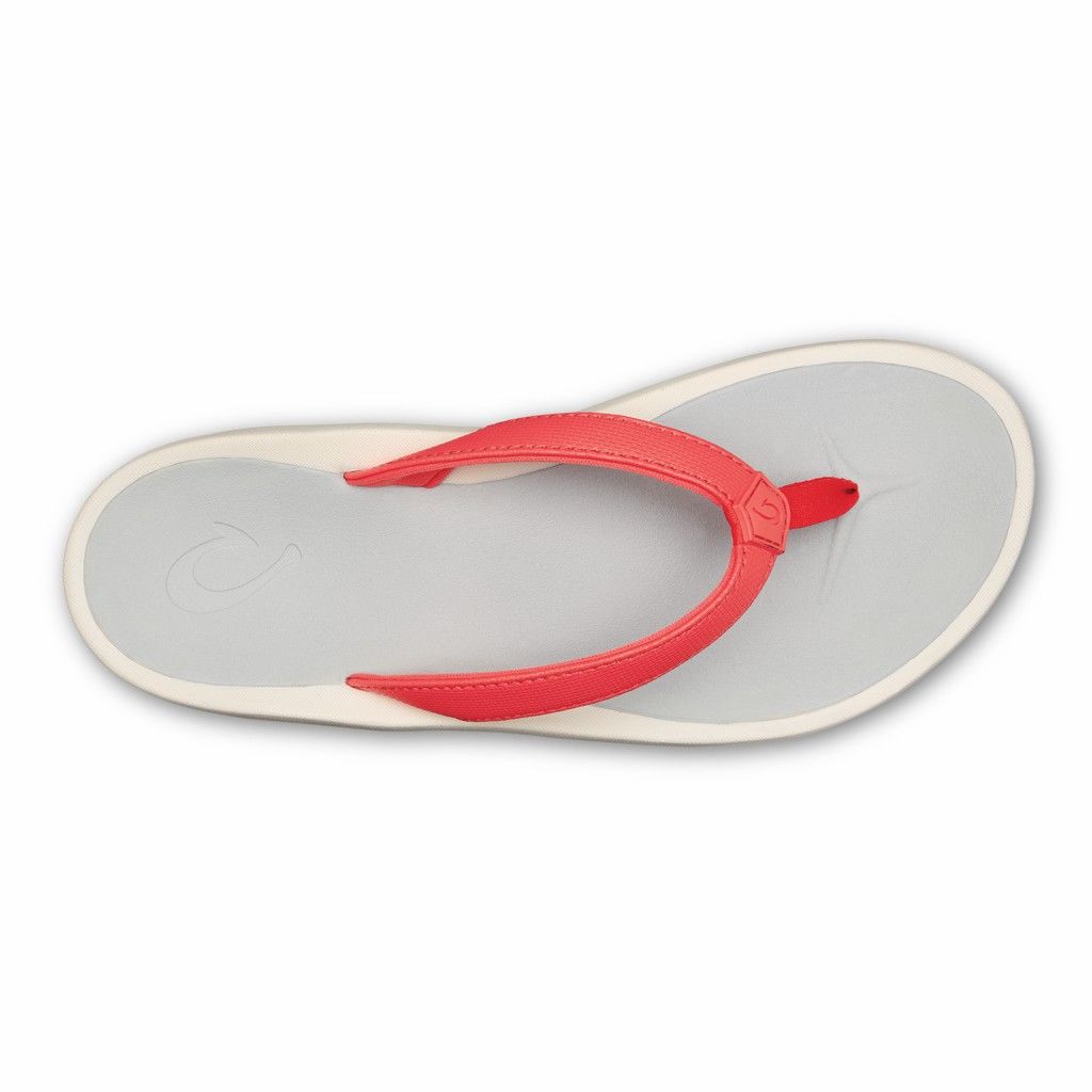 Olukai Women's Pi Oe Flip Flop - Hot Coral / Mist Grey US249-581